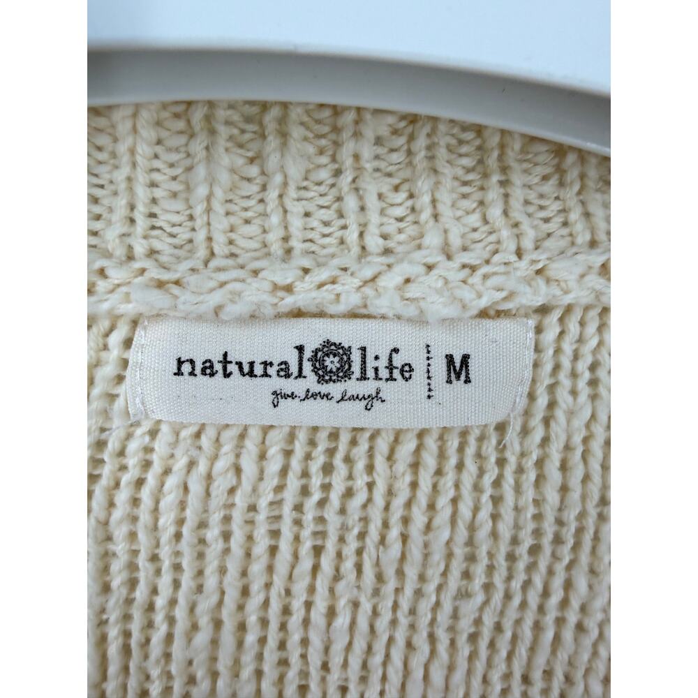 Natural Life Cream Cotton V-Neck Cropped Cardigan Sweater Size M Boho Casual - Picture 6 of 11